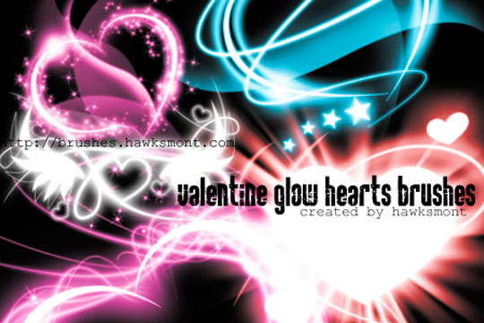 5 Free Valentine Brushes - Glow Hearts Photoshop Brushes by Hawksmont