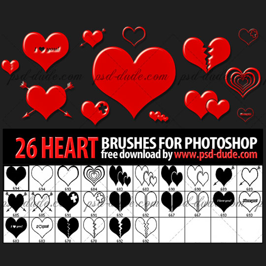 26 Free Heart Photoshop Brushes by psd-dude
