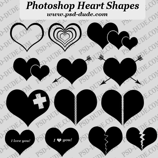14 Photoshop Heart Custom Shapes by psd-dude