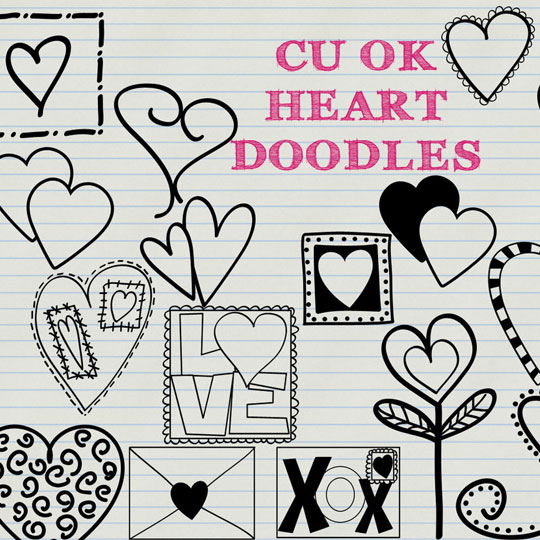 16 Doodled Heart Custom Shapes by Scrappincop